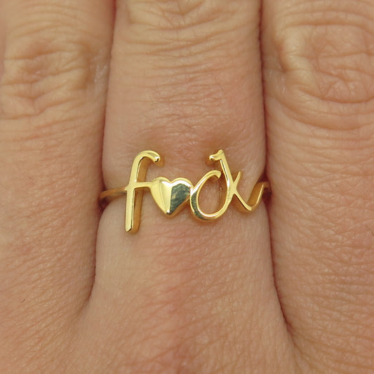 925 Sterling Silver Gold Plated "F.ck" Ring Size 6.75