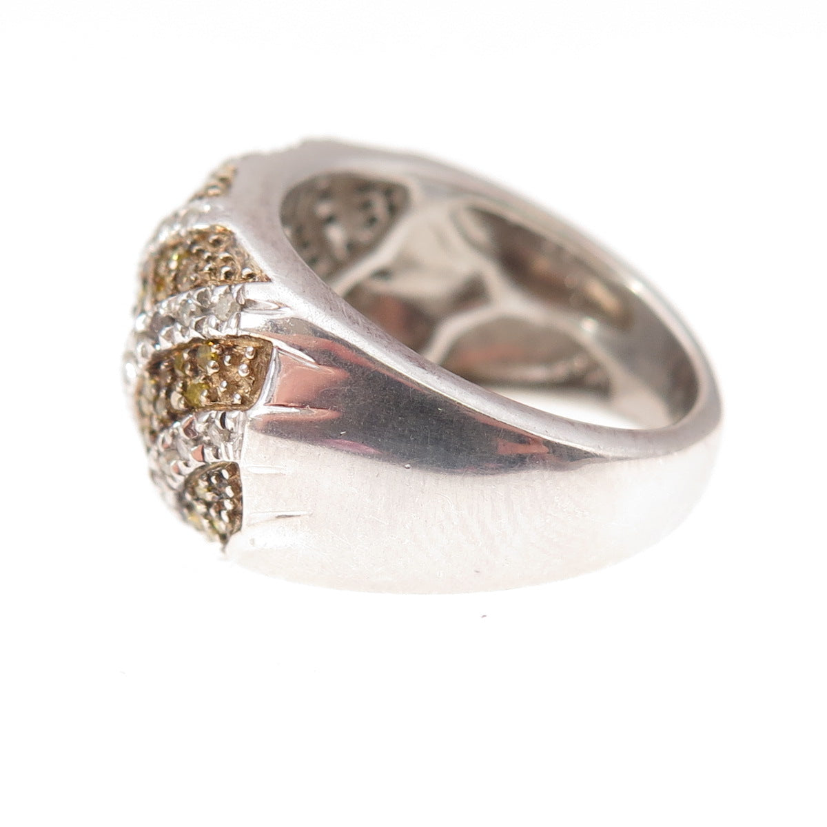925 Sterling Silver Real Round-Cut Canary & White Diamond Ring Size 5
