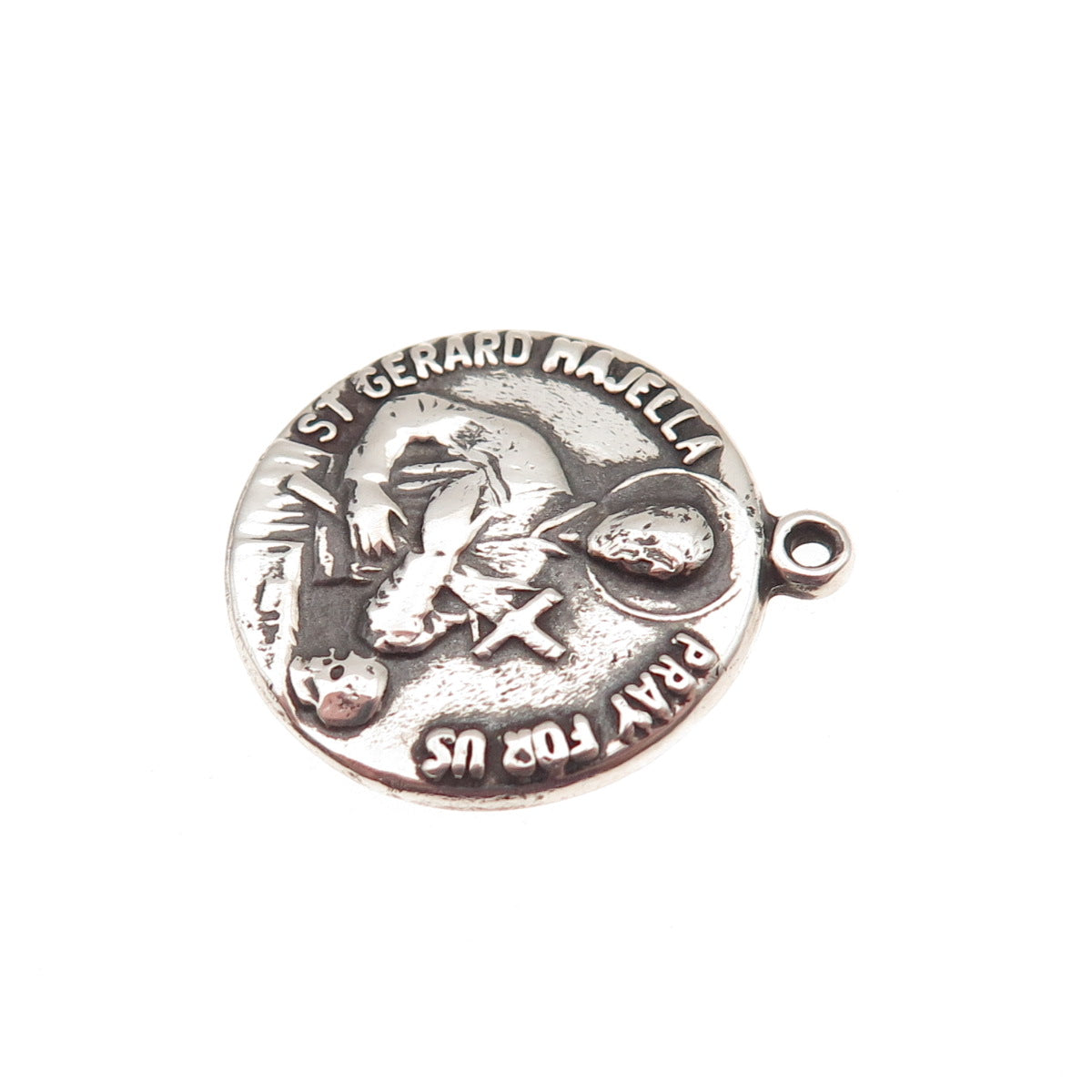 925 Sterling Silver Antique Art Deco St. Gerard Oxidized Mini Charm Pendant