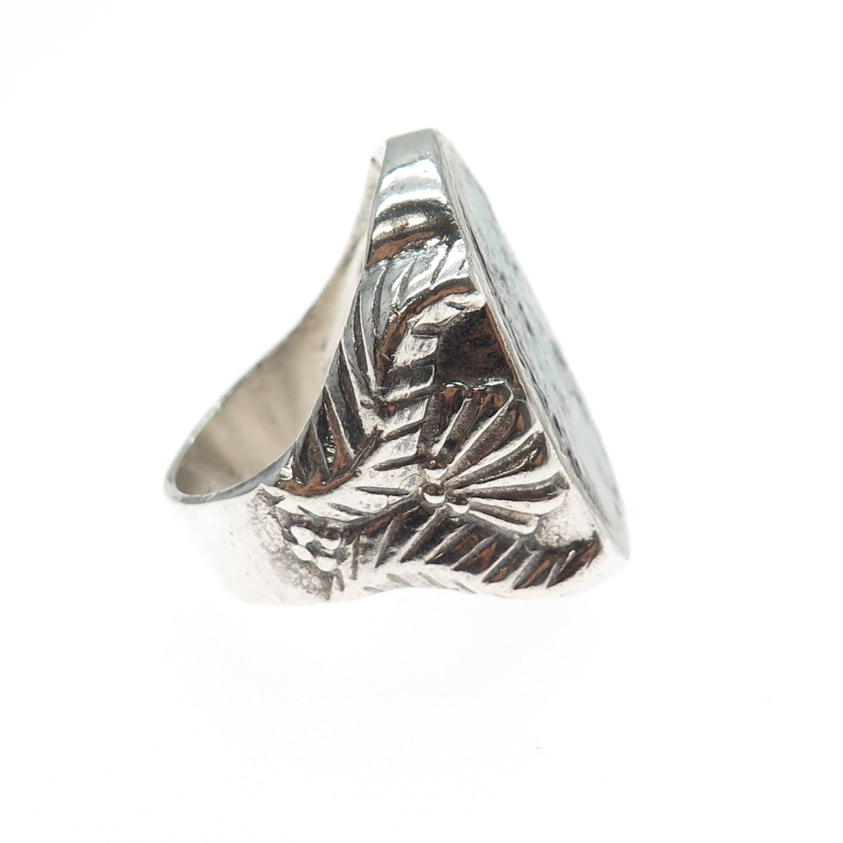 Old Pawn 925 Sterling Silver Vintage Turquoise Black Onyx Kachina Ring Size 12.5