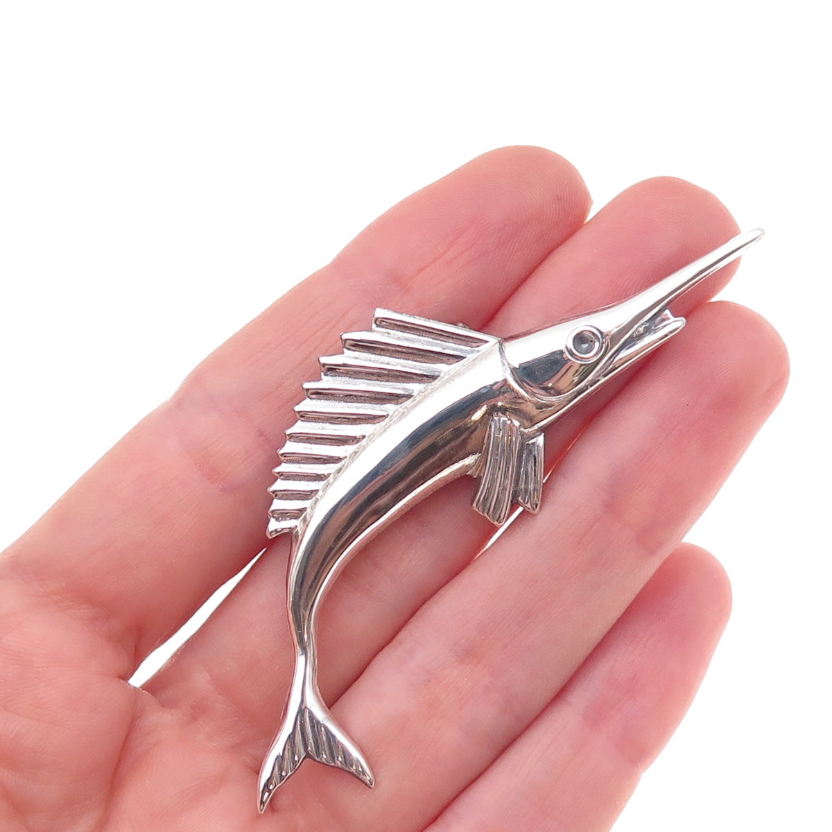 925 Sterling Silver Vintage Swordfish Oxidized Pin Brooch