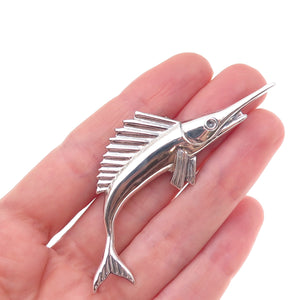 925 Sterling Silver Vintage Swordfish Oxidized Pin Brooch