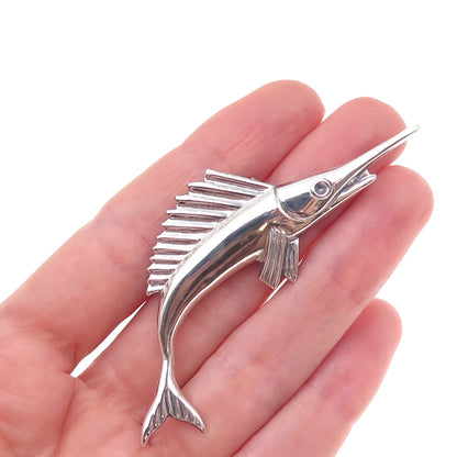 925 Sterling Silver Vintage Swordfish Oxidized Pin Brooch