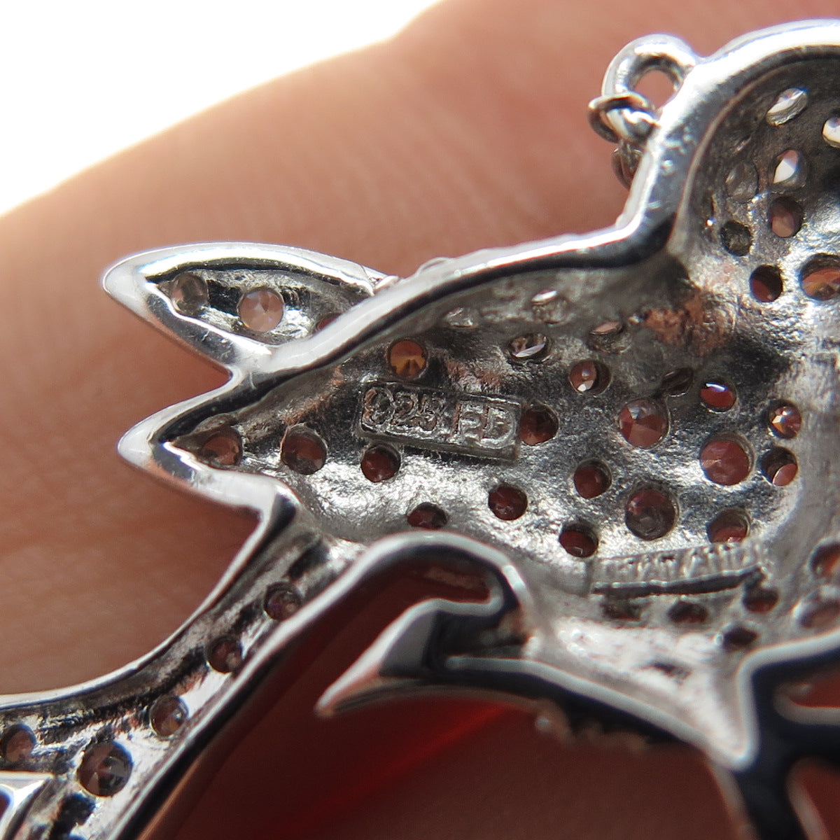 FELICIA DESIGN Sterling Silver Black & White C Z Bird Cable Chain Necklace 18"