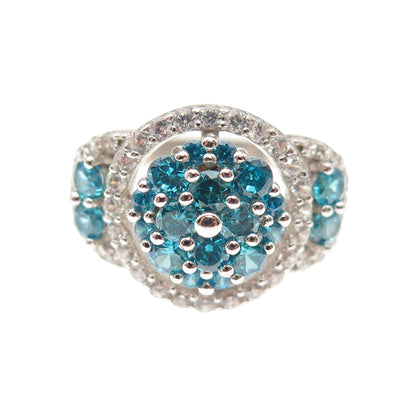925 Sterling Silver Round-Cut Blue & White C Z Ring Size 5