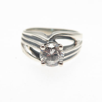 925 Sterling Silver Vintage Round-Cut C Z Modernist Oxidized Ring Size 6