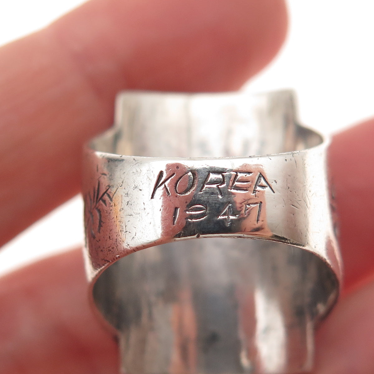 925 Sterling Silver Antique 1947 Korea Engraved Albert Name Ring Size 9