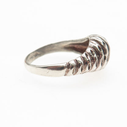 925 Sterling Silver Vintage Modernist Ribbed Dome Oxidized Ring Size 9.5