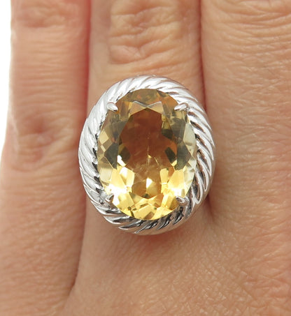 925 Sterling Silver Real Oval-Cut Citrine Ring Size 6.25