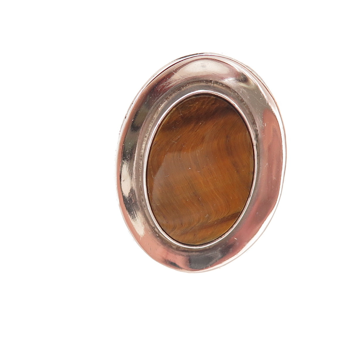 925 Sterling Silver Vintage Mexico Real Tiger Eye Modernist Ring Size 8.75