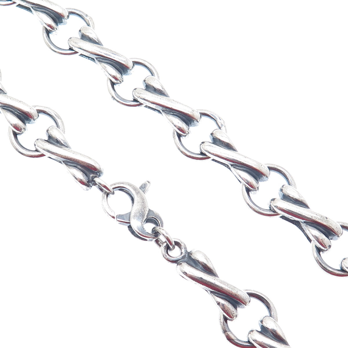 925 Sterling Silver Vintage XO Hugs & Kisses Chain Oxidized Necklace 16"