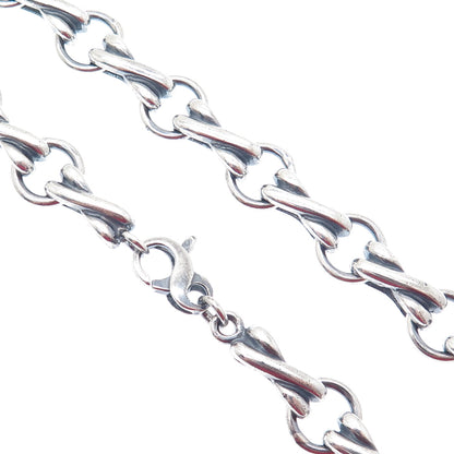 925 Sterling Silver Vintage XO Hugs & Kisses Chain Oxidized Necklace 16"