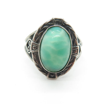 925 Sterling Silver Antique Art Deco Glass Heart Oxidized Ring Size 4.75