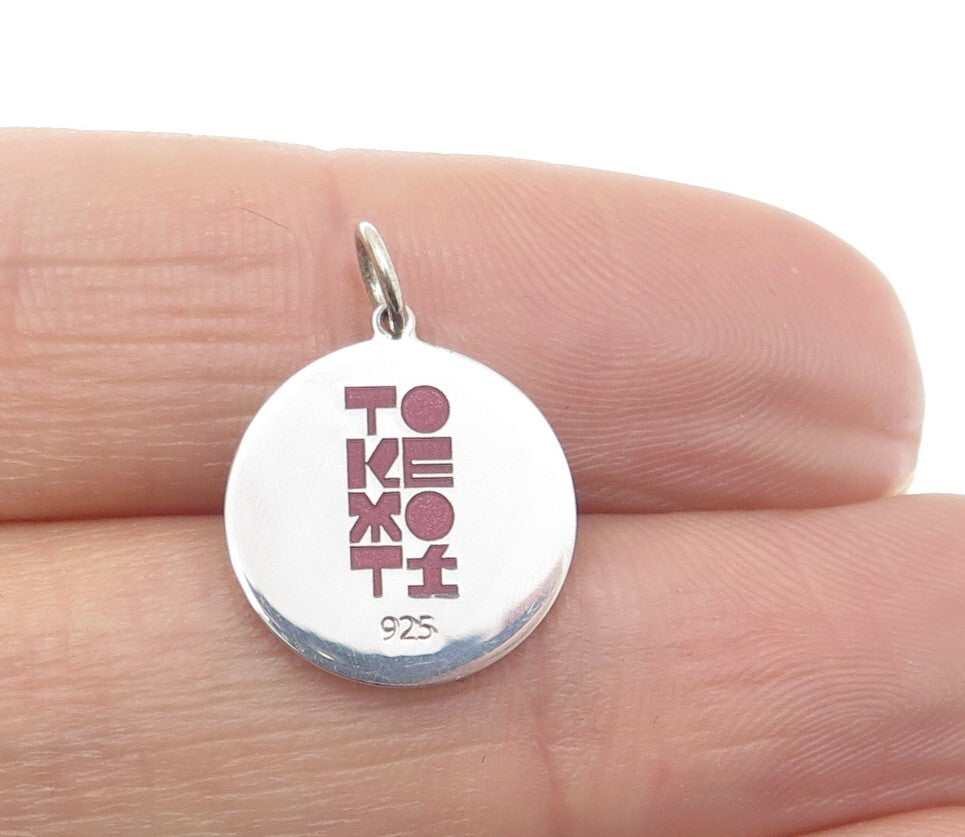 TOKEMOTI 925 Sterling Silver Enamel Guitar Minimalist Round Tag Charm Pendant