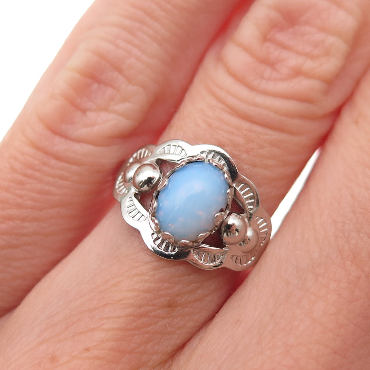 B.A. Ballou 925 Sterling Silver Antique Art Deco Dragon Breath Opal Ring Size 6