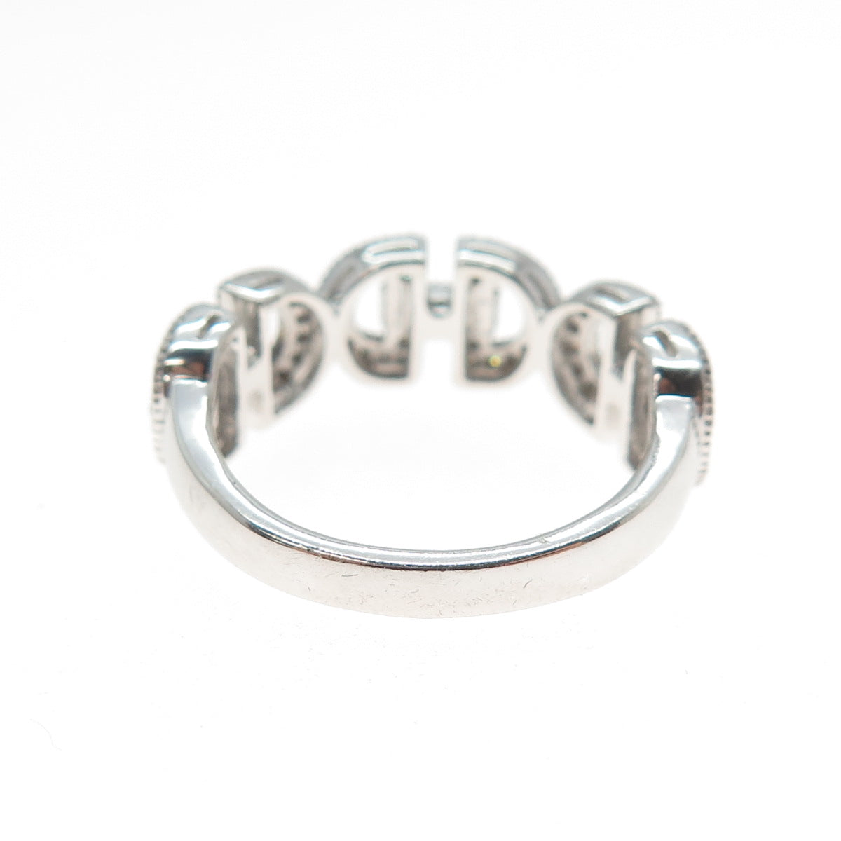 925 Sterling Silver Real Round-Cut Champagne Diamond Anchor Link Ring Size 6.25