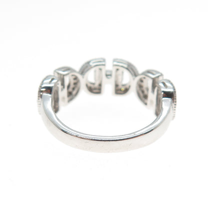 925 Sterling Silver Real Round-Cut Champagne Diamond Anchor Link Ring Size 6.25