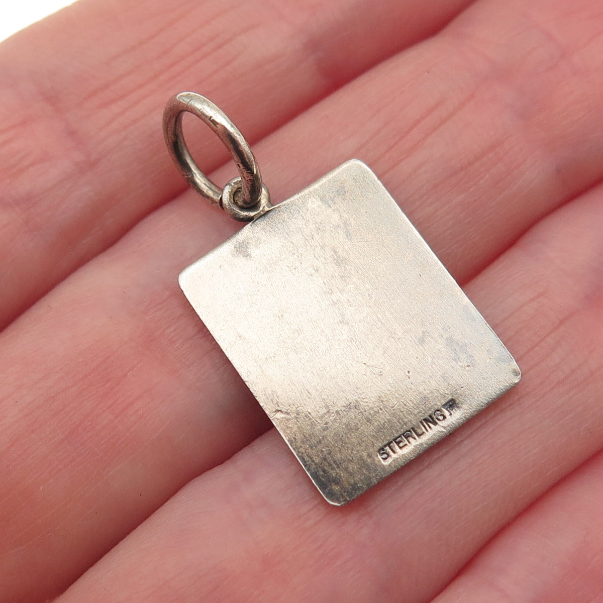 WELLS 925 Sterling Silver Vintage Report Card Oxidized Mini Charm Pendant