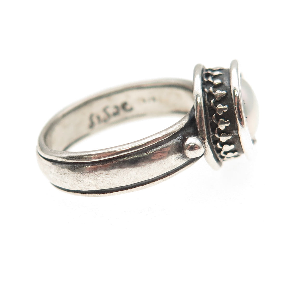 Didae 925 Sterling Silver Vintage Israel Real Pearl Oxidized Ring Size 7