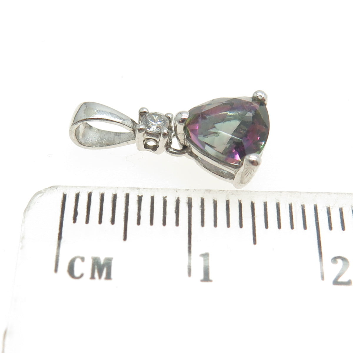 925 Sterling Silver Real Mystic Quartz & C Z Pendant