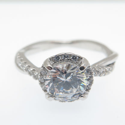 925 Sterling Silver Round-Cut C Z Engagement Ring Size 7