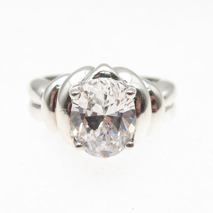 925 Sterling Silver Vintage Oval-Cut C Z Modernist Oxidized Ring Size 8