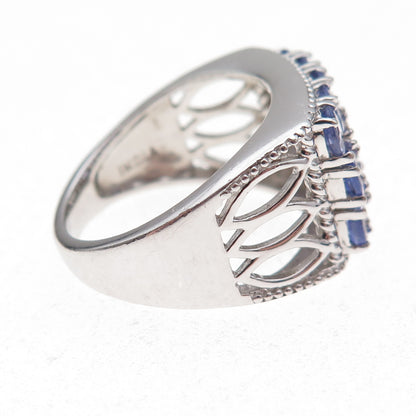 925 Sterling Silver Real Oval-Cut Tanzanite Cluster Ring Size 8