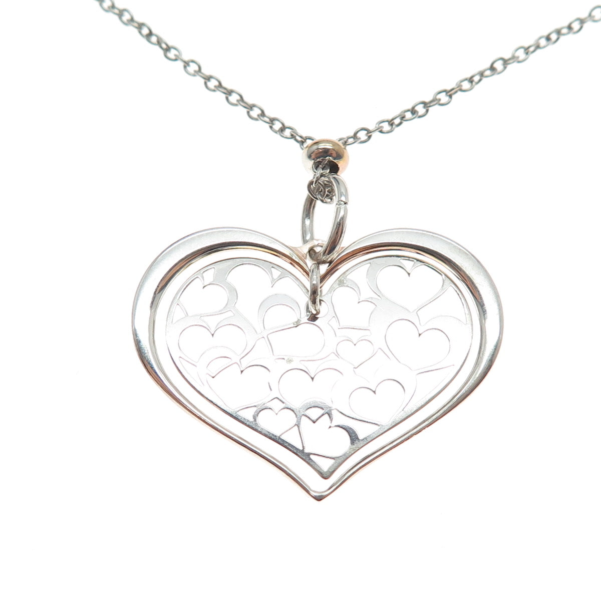 925 Sterling Silver Italy Heart Pendant Adjustable Cable Chain Necklace 24"