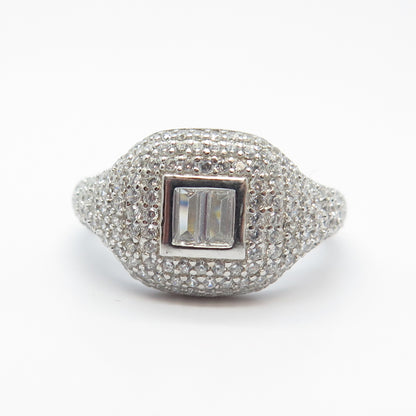 925 Sterling Silver Princess-Cut C Z Granulated Ring Size 7