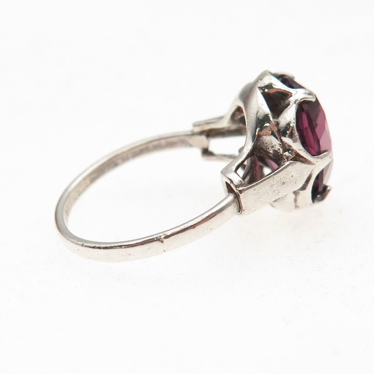 Sarah Coventry Sterling Silver Vintage Real Amethyst Adjustable Ring Size 6.5