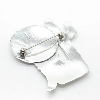 925 Sterling Silver Vintage Coyote & Cactus Pin Brooch