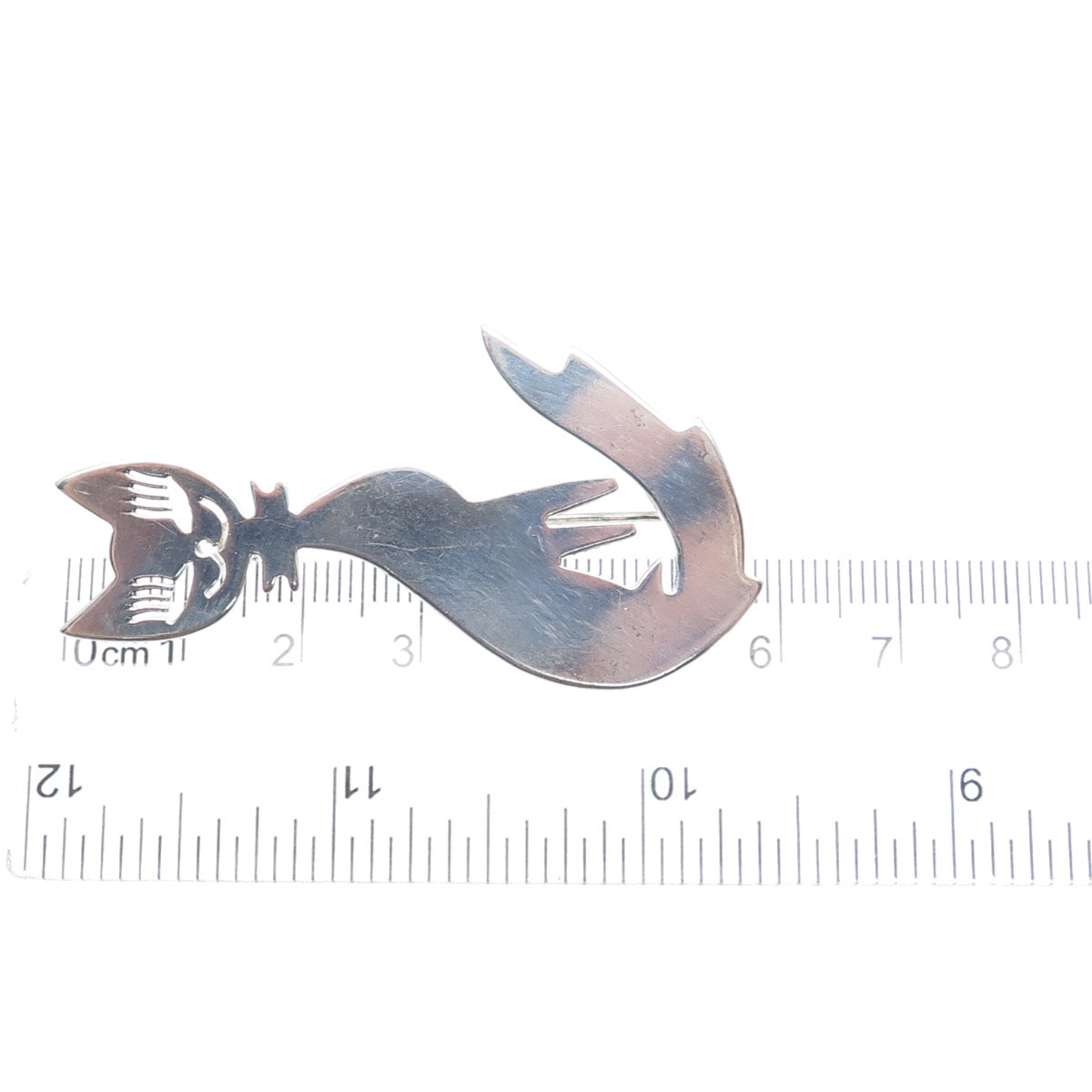 925 Sterling Silver Vintage Mexico Modernist Cat Pin Brooch