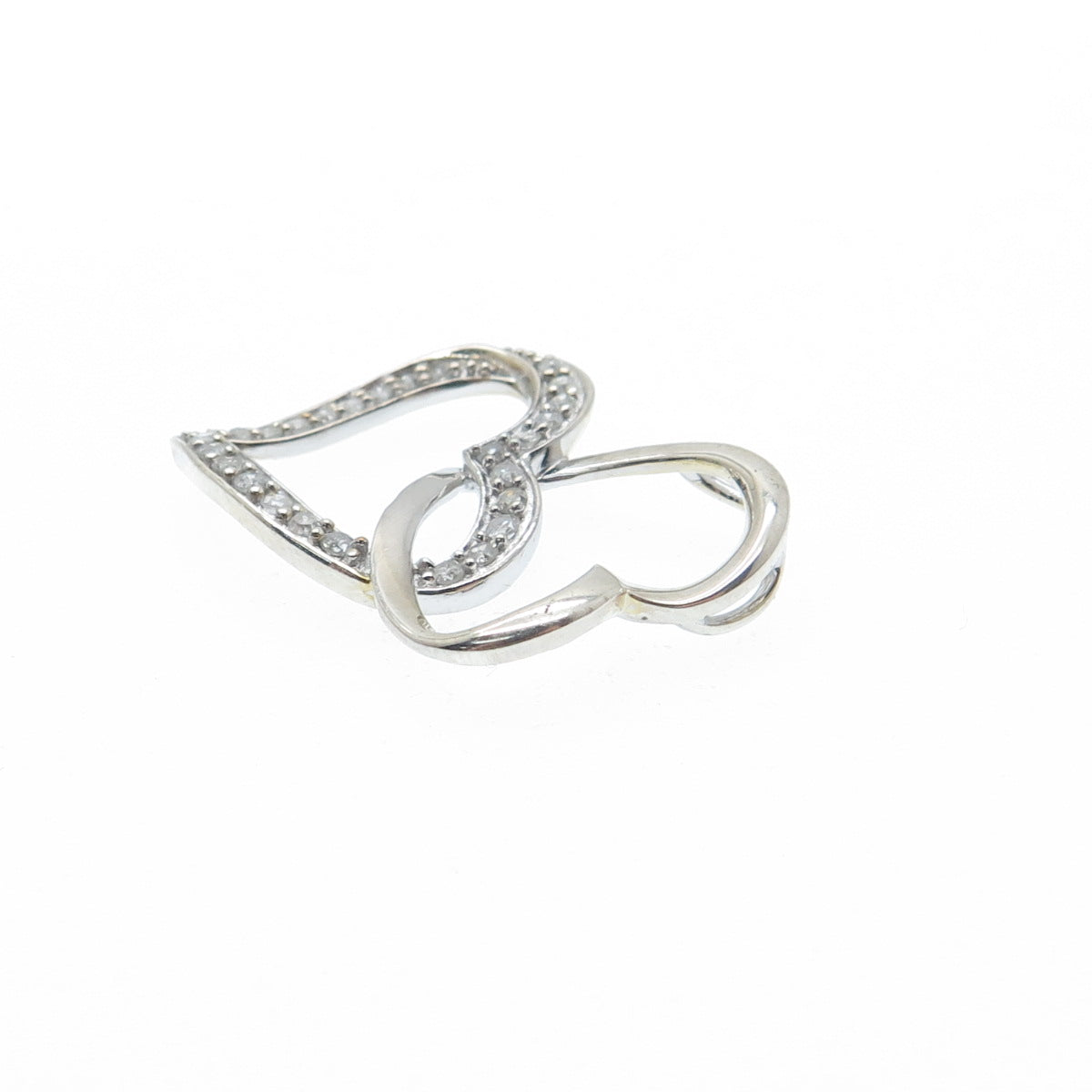 SAI 925 Sterling Silver Real Diamond Interlocked Heart Minimalist Charm Pendant