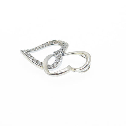 SAI 925 Sterling Silver Real Diamond Interlocked Heart Minimalist Charm Pendant