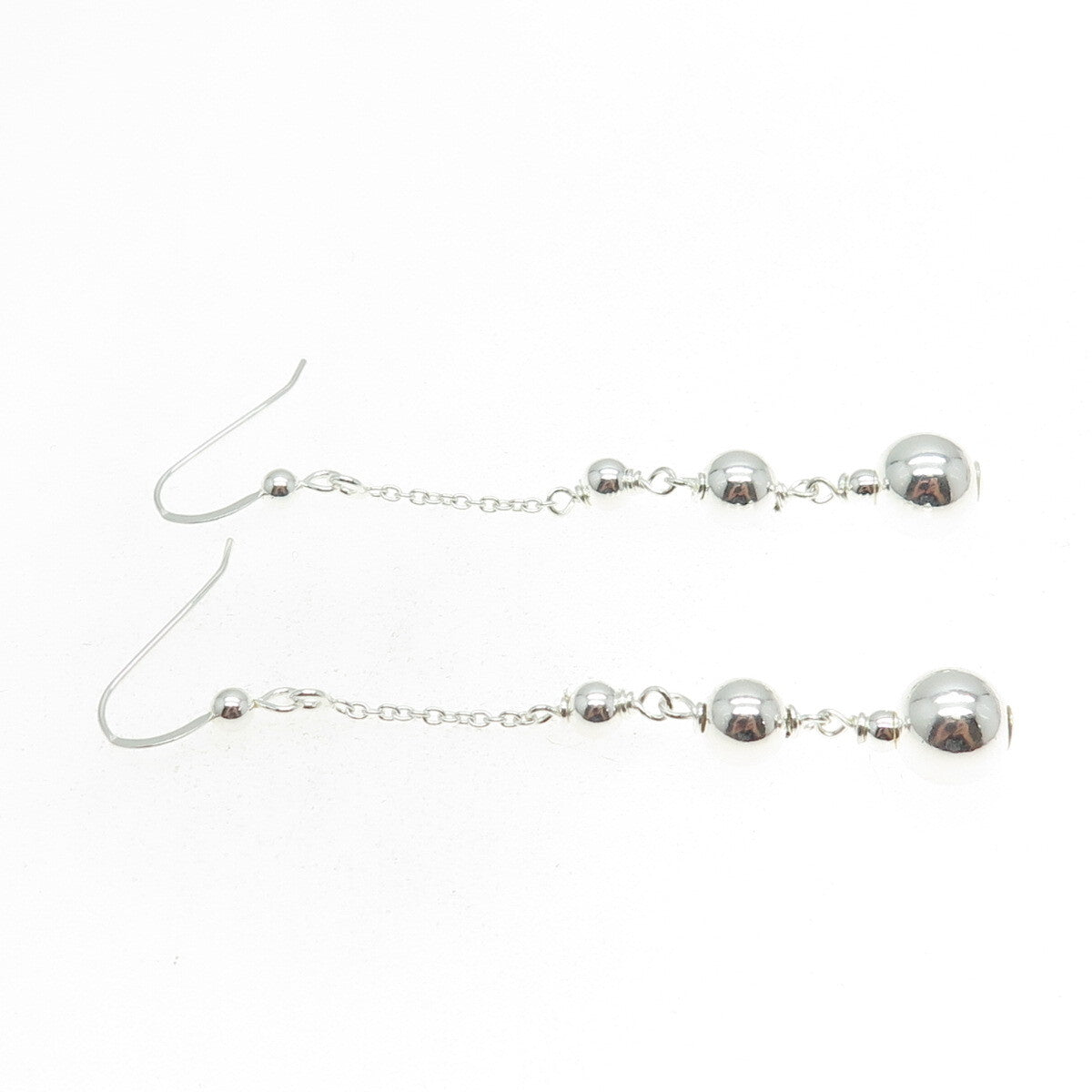 925 Sterling Silver Beaded Chain Dangling Earrings