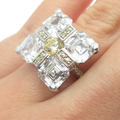 DANIEL K 925 Sterling Silver Multi-Cut Canary & White C Z Cross Ring Size 6