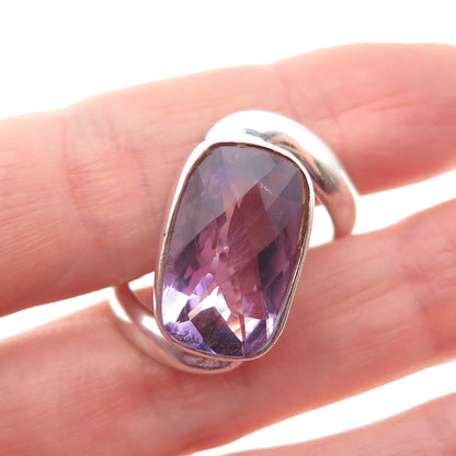 925 Sterling Silver Vintage Real Amethyst Modernist Ring Size 8.75
