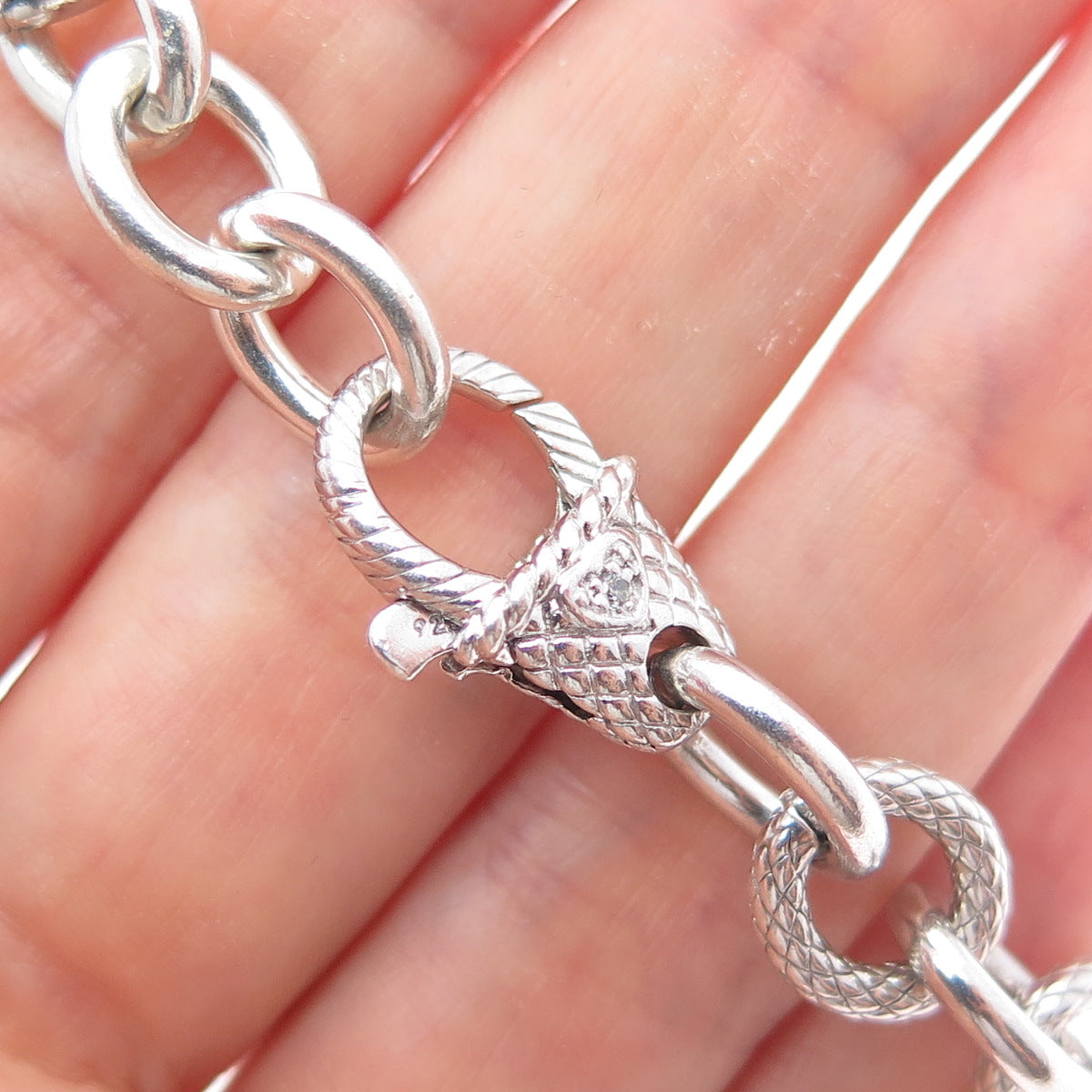 JUDITH RIPKA 925 Sterling Silver Round-Cut C Z Heart Cable Link Bracelet 8.5"