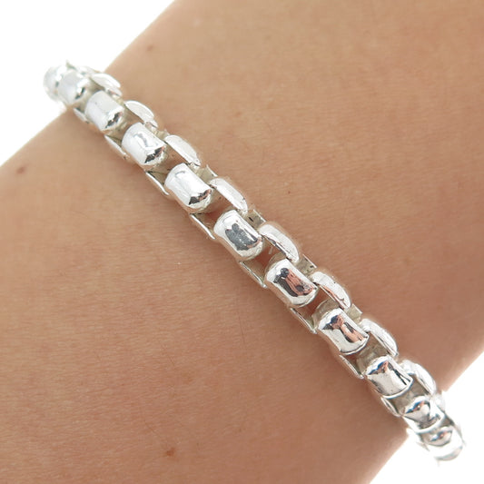 925 Sterling Silver Vintage Italy Round Box Link Bracelet 8"
