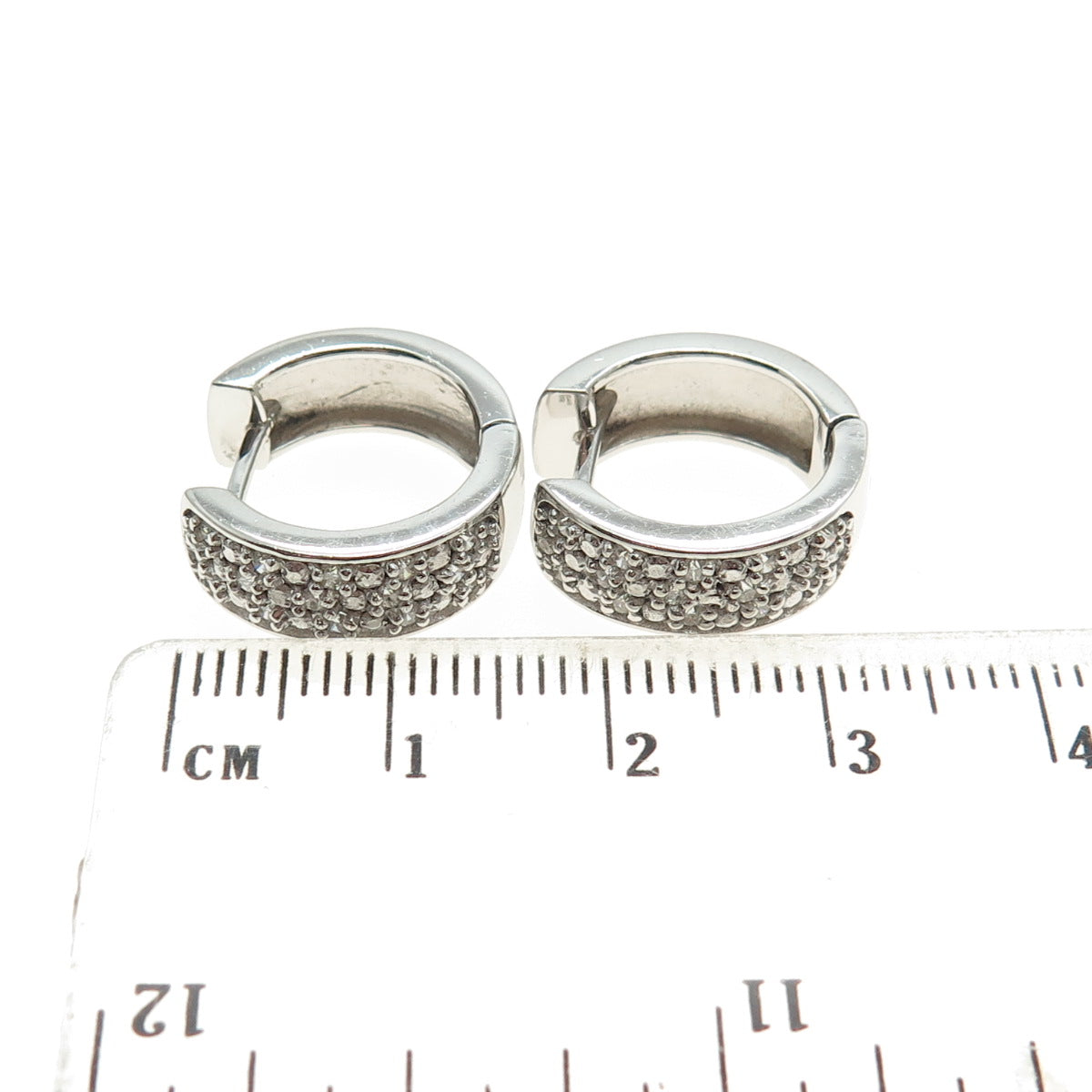 925 Sterling Silver Real Round-Cut Diamond Hoop Earrings