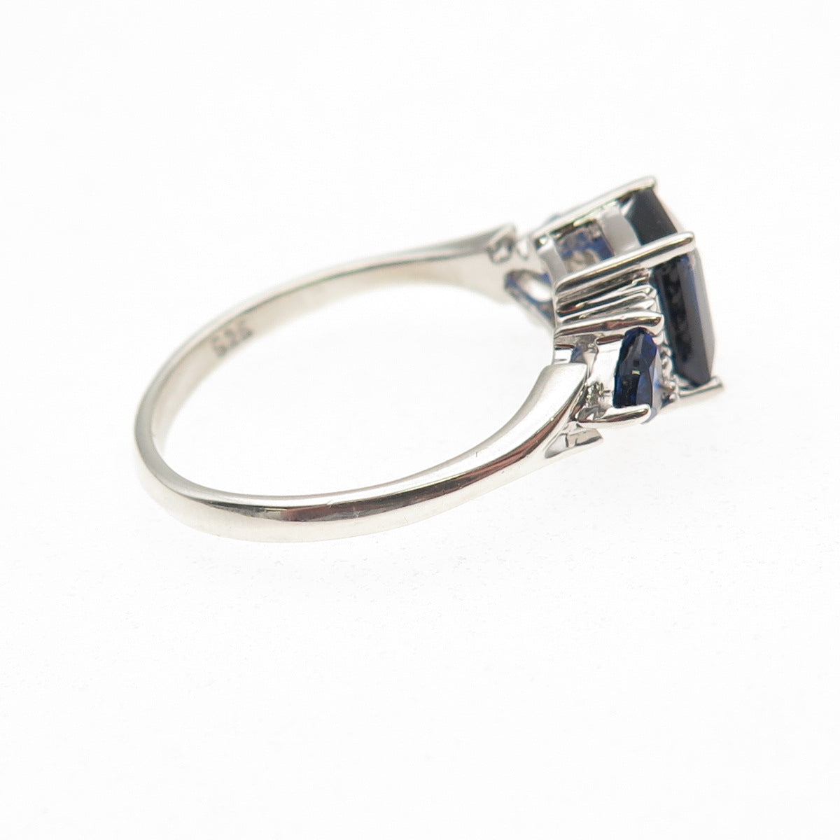 925 Sterling Silver Real Diamond & Lab-Created Sapphire Ring Size 8.25