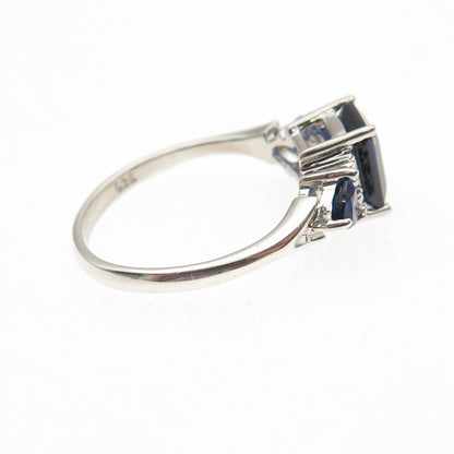 925 Sterling Silver Real Diamond & Lab-Created Sapphire Ring Size 8.25