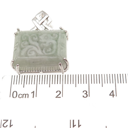 Heng Ngai 925 Sterling Silver Vintage Real Carved Jade Ornate Charm Pendant