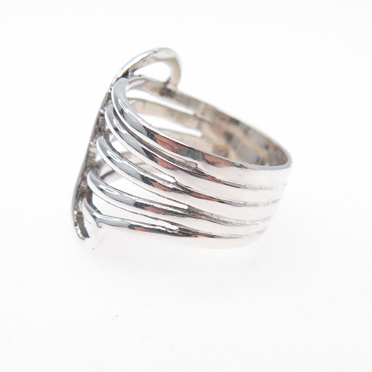 925 Sterling Silver Vintage Modernist 6-Row Ring Size 7.5