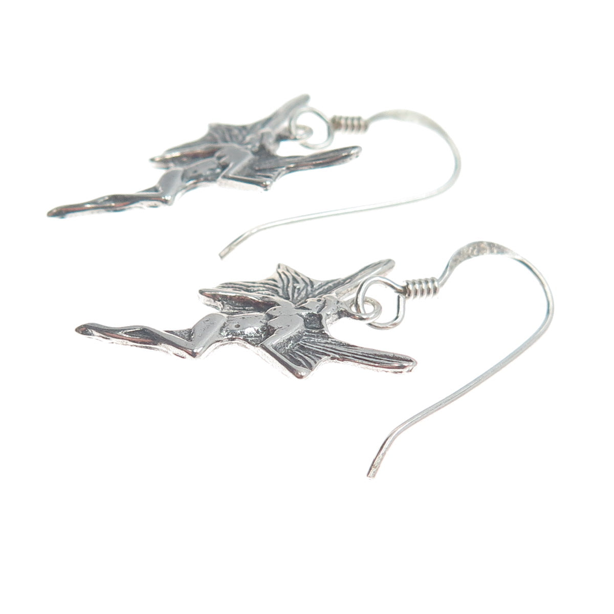 925 Sterling Silver Vintage Fairy Oxidized Dangle Earrings