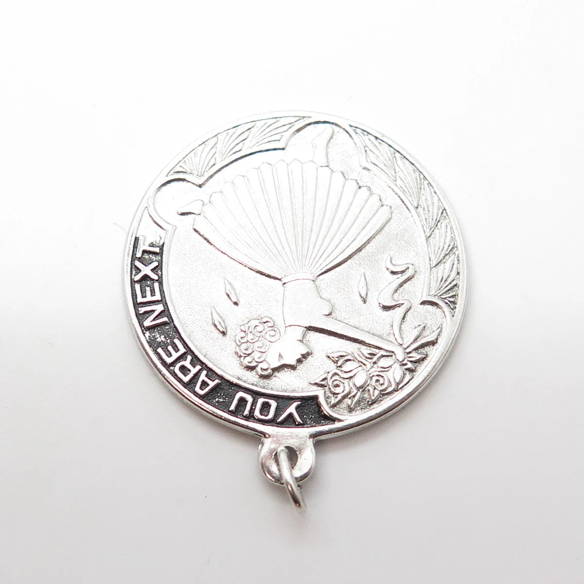 925 Sterling Silver Vintage Enamel "You Are Next" Wedding Bouquet Round Pendant