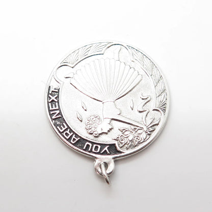 925 Sterling Silver Vintage Enamel "You Are Next" Wedding Bouquet Round Pendant