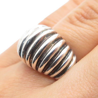 925 Sterling Silver Vintage Ribbed Dome Oxidized Ring Size 6.5
