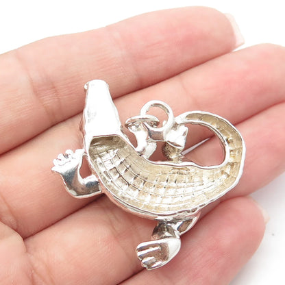 925 Sterling Silver Vintage Crocodile Pendant