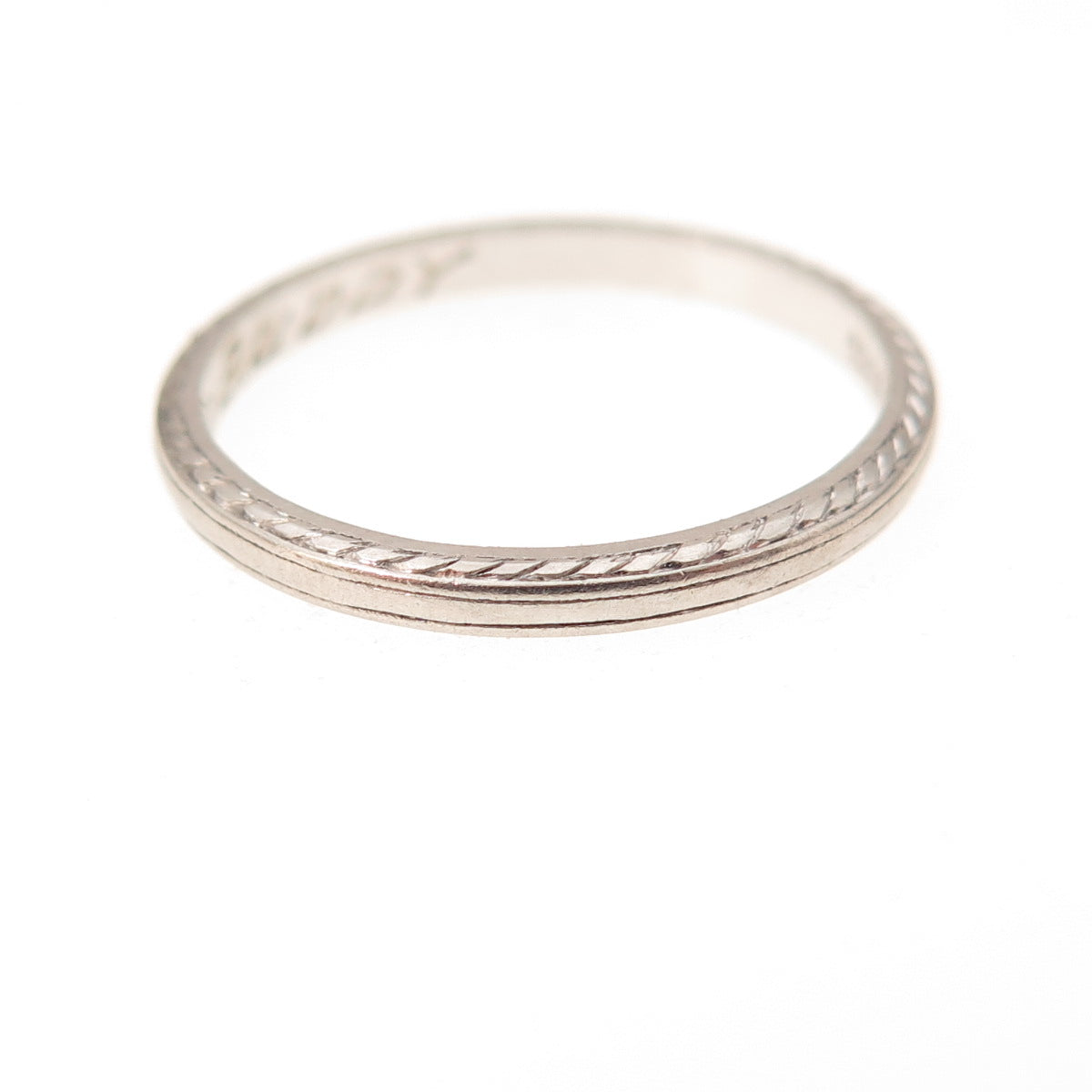 Platinum Antique Art Deco Stackable Engraved Wedding Band Ring Size 5.25
